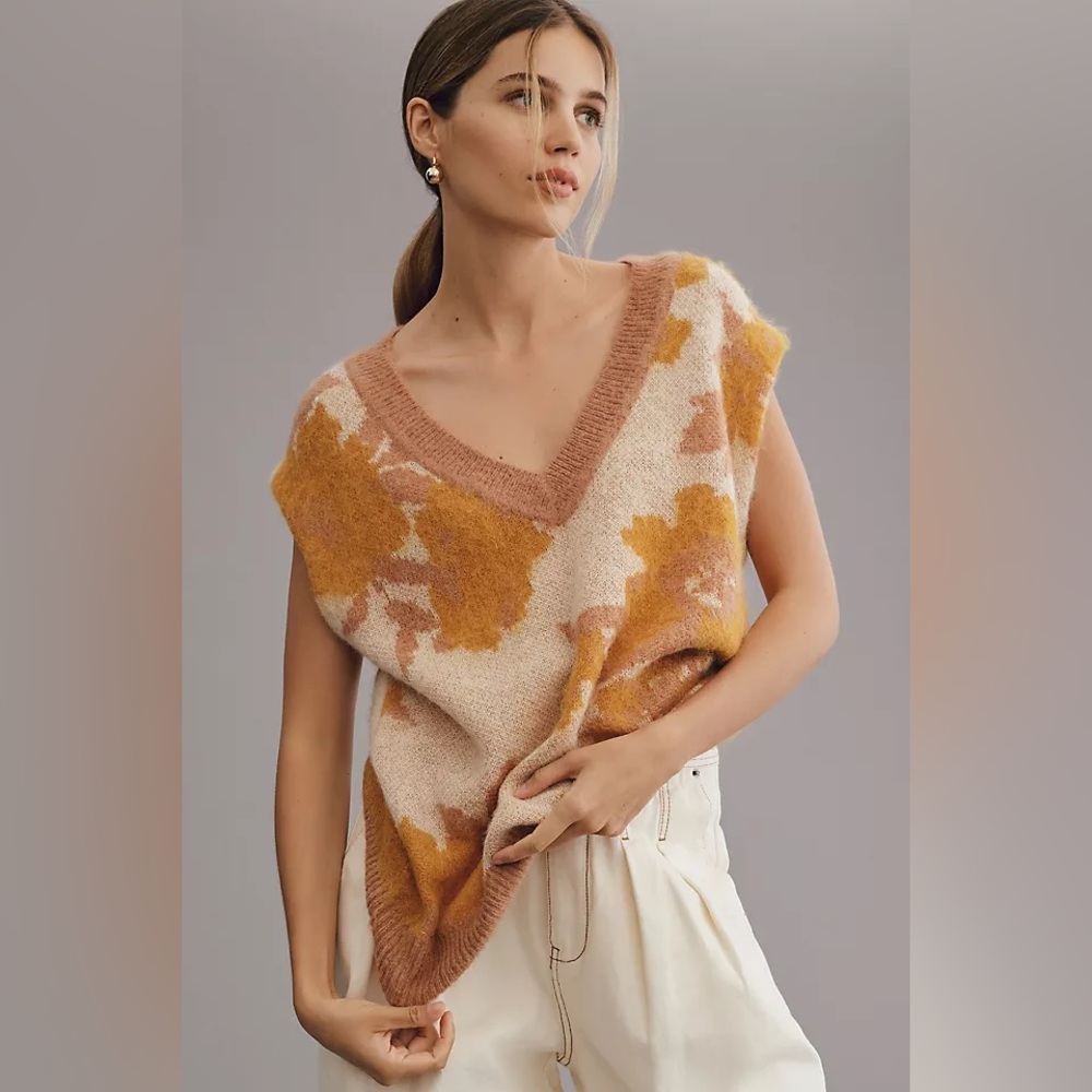Maeve Plunging Loopy Floral Sweater Vest | Anthropologie